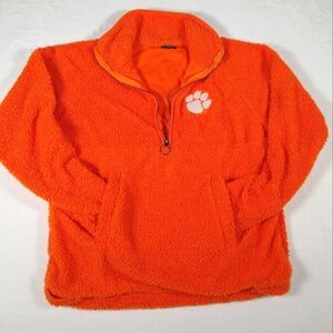 Women's Med Clemson Tigers Half-zip Orange Soft Plush Boucle Jacket Long Sleeves